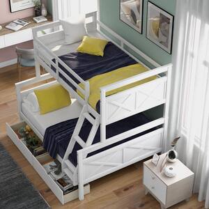 Harper & Bright Designs White Twin Over Full Bunk Bed with Ladder and ...