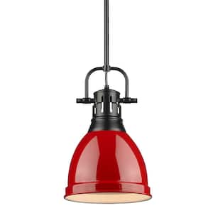 Duncan 1-Light Black Pendant and Rod with Red Shade