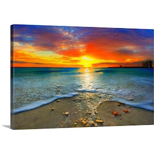 24 in. x 16 in. "Amazing Red Sunset Over Blue Ocean" by Eszra Tanner Canvas Wall Art