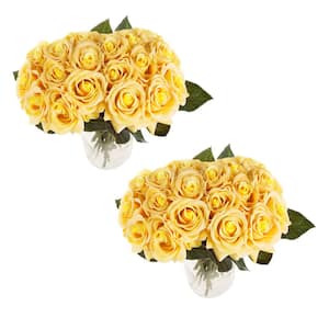 11 .5 in. Yellow Artificial Rose Flowers with Stems 36-Piece Real Touch Fake Flower Set