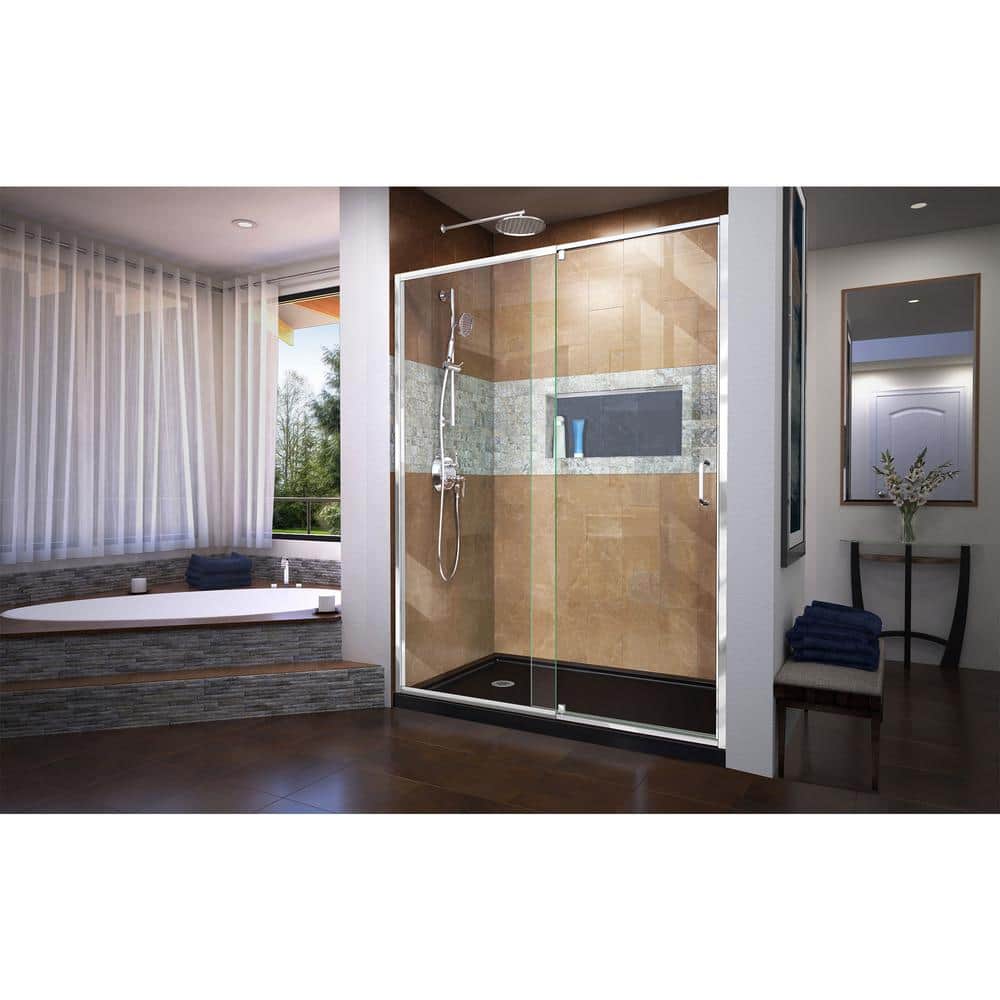 Flex 42" W x 34" D x 74.75" H Semi-Frameless Clear Glass Pivot Shower Kit