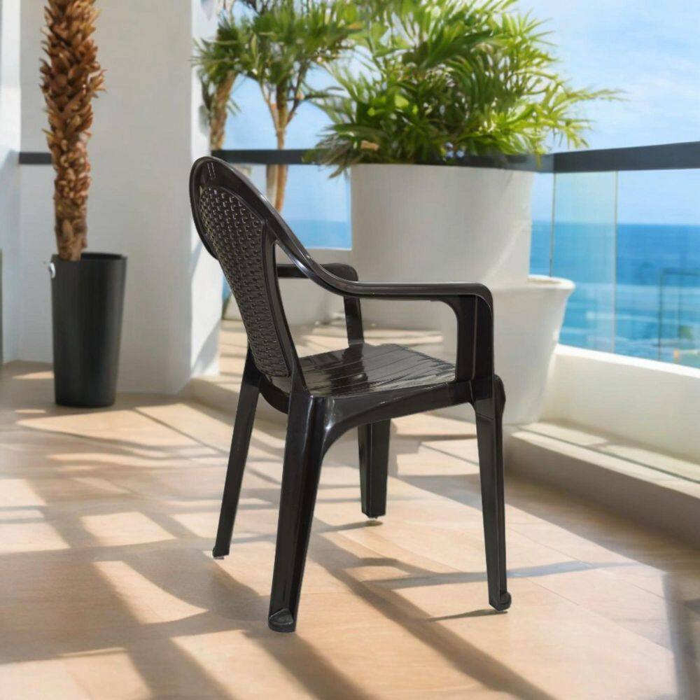 Espresso Polypropylene 4-Person Patio Dining Set with Rattan Look