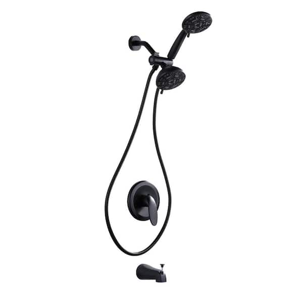 IVIGA 8-Spray 4 in. Wall Mounted Dual 2-in-1 Showerhead Fixed and Handheld Shower Head 1.8 GPM with Tub Spout in Matte Black