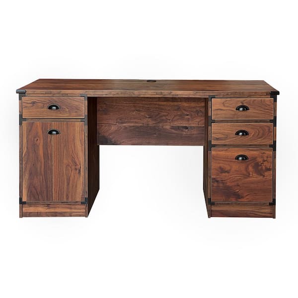 Agh Deco Brunei 59 In Rectangular Walnut Wood 3 Drawer Computer Desk With File Drawer