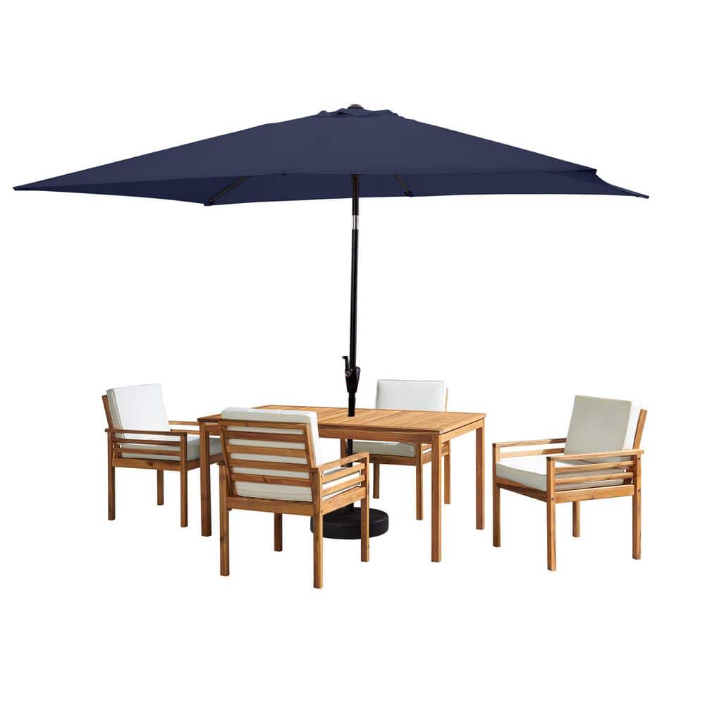 6 -Piece Set, Okemo Wood Outdoor Dining Table Set with 4 Cushioned Chairs, 