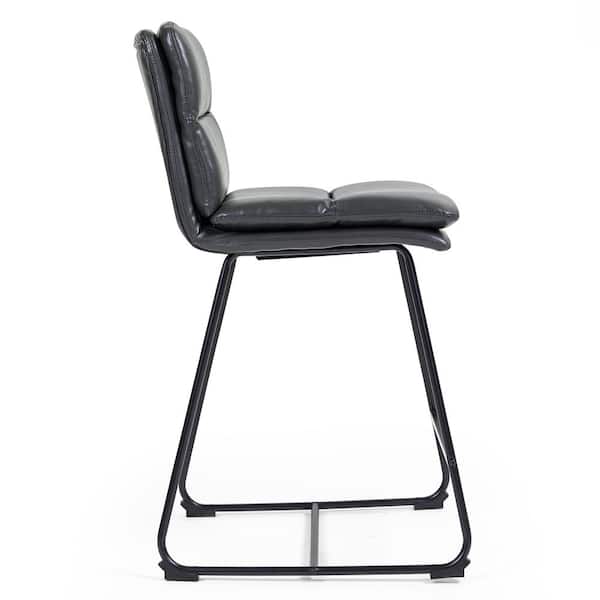 Aulani Grey Upholstered Metal Frame 26.5 in. Counter Stool with Puffy Cushions (Set of 2)