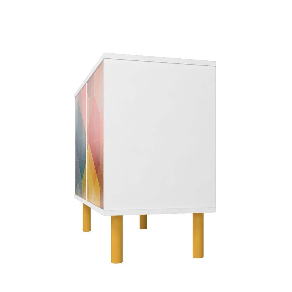 Retro Multicolor Geometric Pattern Office Cabinet with Yellow Legs