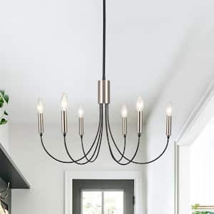 Hook 6 Light Black/Silver Classic Candle Style Chandelier for Kitchen Island Dining Room Living Room Foyer