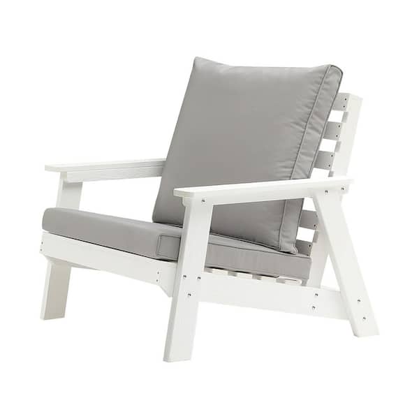 Unbranded Plastic (HDPE Material) Outdoor Single Sofa Couch with Soft Cushion, Wood Grian Finish Comfortable Design White/Grey