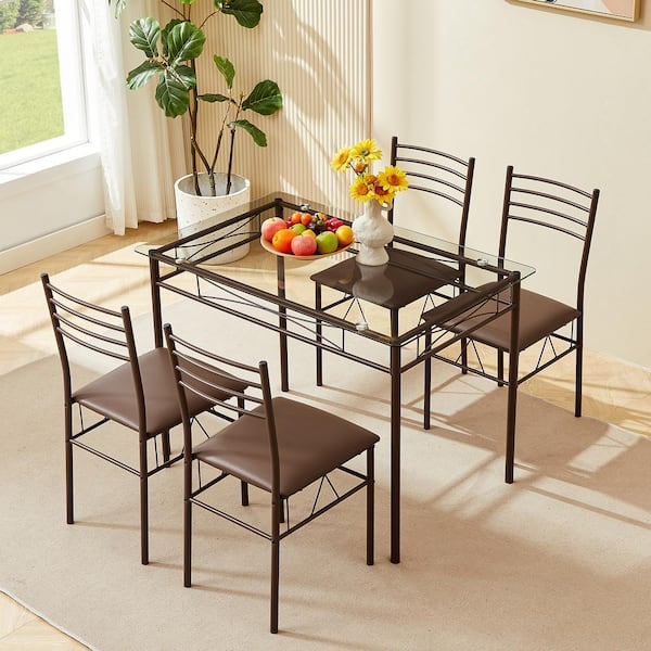 Kitchen Table With Metal And Glass Dining Set 7PCS Modern Glass