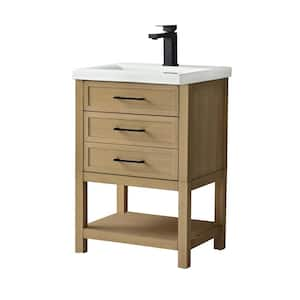 Oliver 24 in. W x 18 in. D x 34 in. H Bath Vanity in Light Oak with White Ceramic Vanity Top