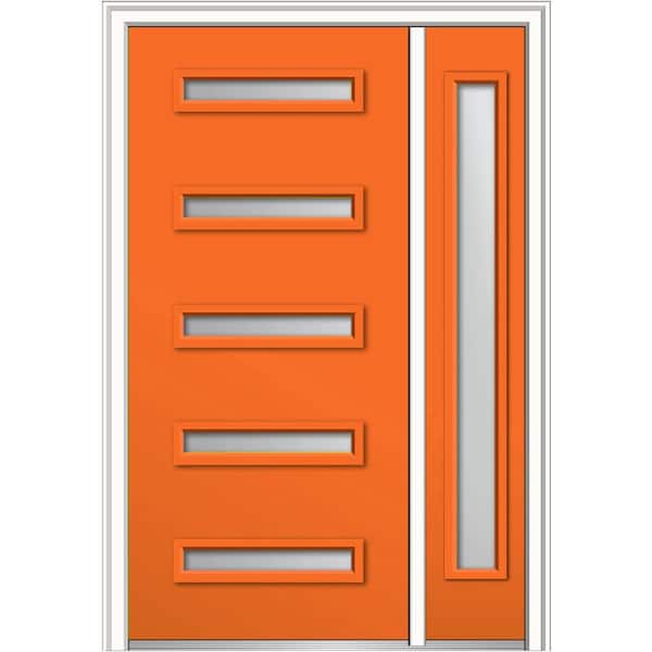 MMI Door 51 in. x 81.75 in. Davina Frosted Glass Left-Hand Inswing 5-Lite Modern Painted Steel Prehung Front Door with Sidelite