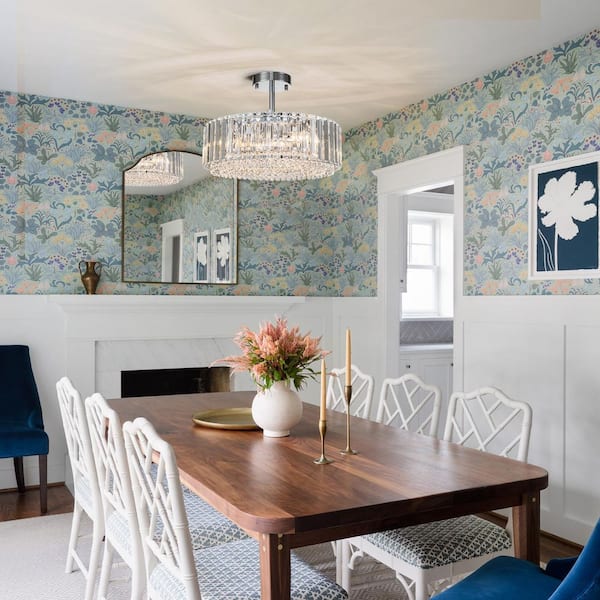 Orillia 15.74 in. 4-Light Contemporary Drum Semi Flush Mount Ceiling Light with Crystal Shade