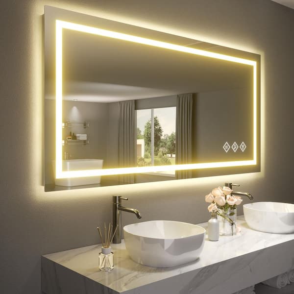 60 in. W x 30 in. H Rectangle Frameless Dynamic Flow Lighting Vertically/Horizontally Wall Bathroom Vanity Mirror