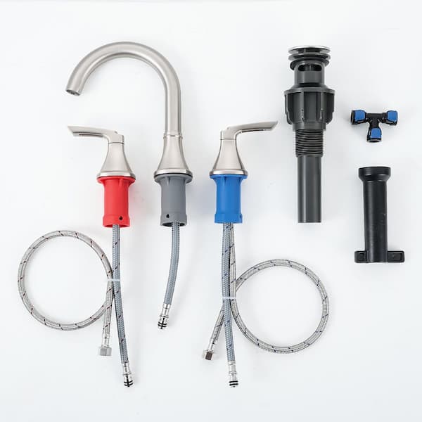 7.75 in. H 8 in. Widespread Double Handle Bathroom Faucet with Pop-up Drain in Brushed Nickel