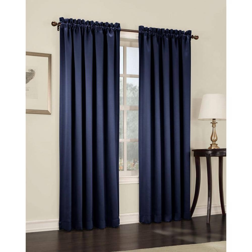 Navy Room Darkening Rod Pocket Curtain Panel, 54" x 63"