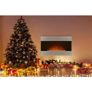 36 in. Stainless Steel Electric Fireplace with Wall Mount and Remote in Silver