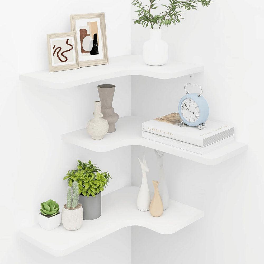 16.5 in. W x 12 in. D White Decorative Wall Shelf, Corner Floating