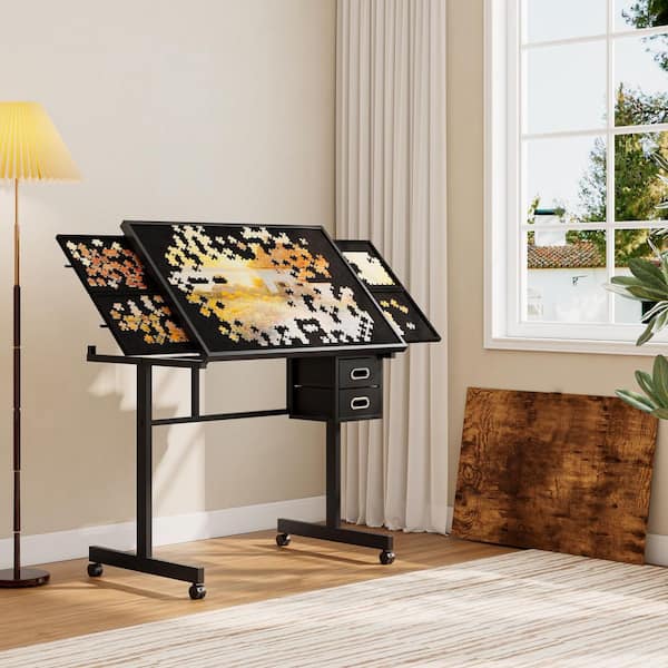 Adjustable Drafting Table, Multi-Functional Tilting Drawing Desk With Stool Wood Painting Table Artist Desk For Home Office School Brown A