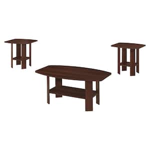 3-Piece 36 in. Cherry Medium Rectangle Wood Coffee Table Set with Shelf