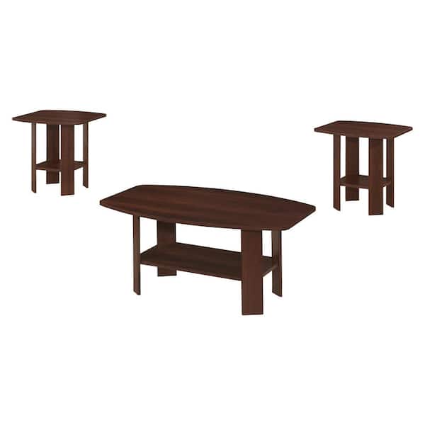 Unbranded 3-Piece 36 in. Cherry Medium Rectangle Wood Coffee Table Set with Shelf