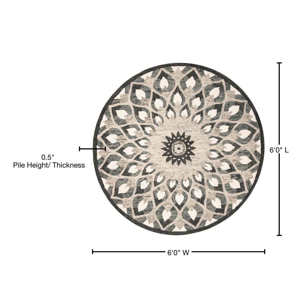 Handmade Charcoal and Ivory Wool 6' Round Tufted Area Rug