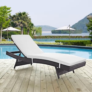 Convene Wicker Outdoor Patio Chaise Lounge in Espresso with White Cushions