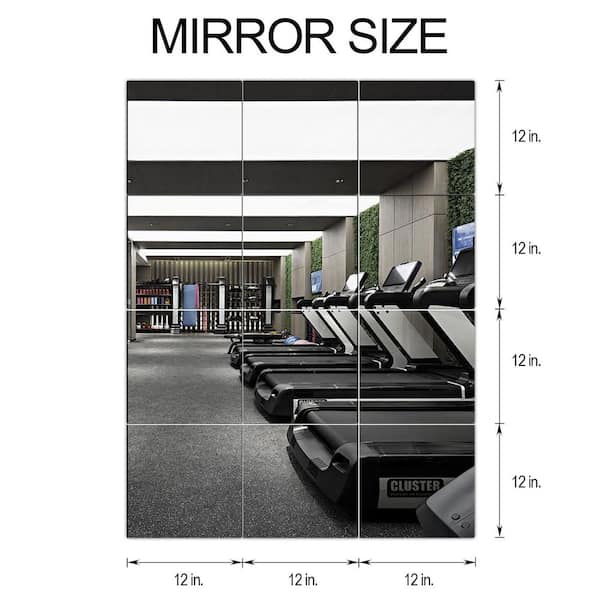 12-Piece 12 in. W x 12 in. H Modern Square Frameless Full Length Wall Mirror Tiles, Stick-on Gym Mirror