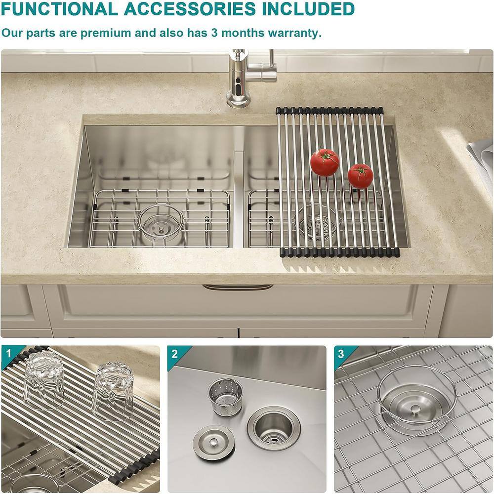 33'' Double Bowl Brushed Stainless Steel Undermount Kitchen Sink