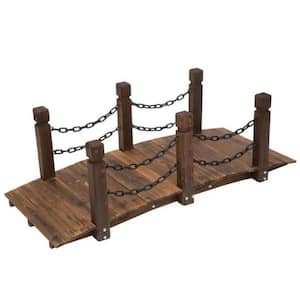 Wooden Garden Bridge Arc Stained Finish Walkway with Metal Chain Railings