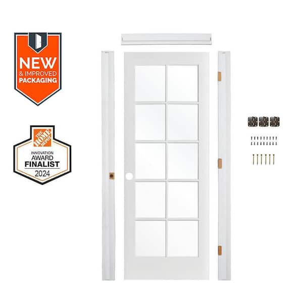 Krosswood Doors Assembly Required 30 in. x 80 in. 10-Lite Right-Hand Clear Glass MDF Primed Single Interior Door Kit w/Separate Jamb