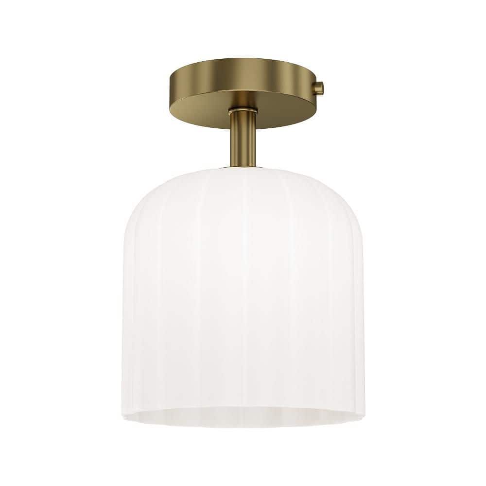 Parkmont 8 in. Plug and Play 1-Light Lacquered Brass Semi Flush Mount with SkyPlug price history on PriceWatchPro