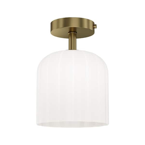 LumLight Parkmont 8 in. Plug and Play 1-Light Lacquered Brass Semi Flush Mount with SkyPlug
