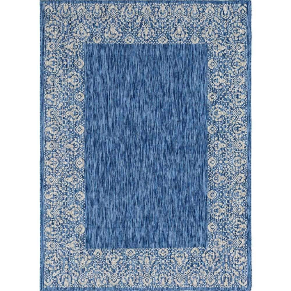 Outdoor Floral Border Azure Blue 8 ft. x 10 ft. Area Rug price history on PriceWatchPro