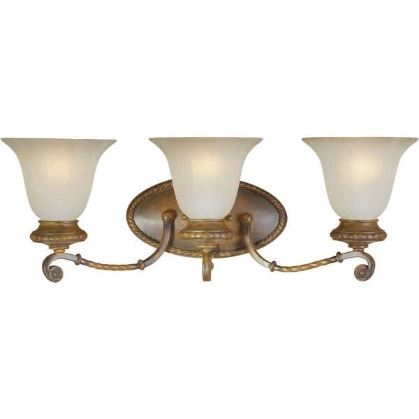 Forte Lighting 3 Light Bath Vanity Rustic Sienna Finish Shaded Umber Glass-DISCONTINUED