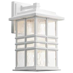 Beacon Square 14.25 in. 1-Light White Outdoor Hardwired Wall Lantern Sconce with No Bulbs Included (1-Pack)