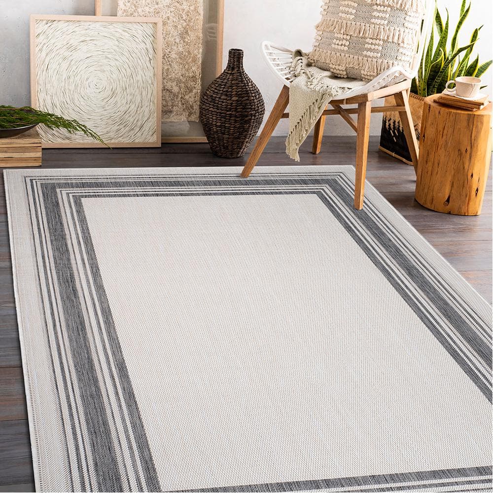 White Geometric Flat Woven Synthetic 5' x 7' Area Rug