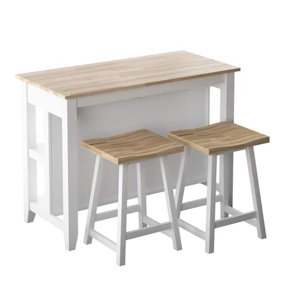 Twin Star Home White Kitchen Island with Open Shelves KI10890