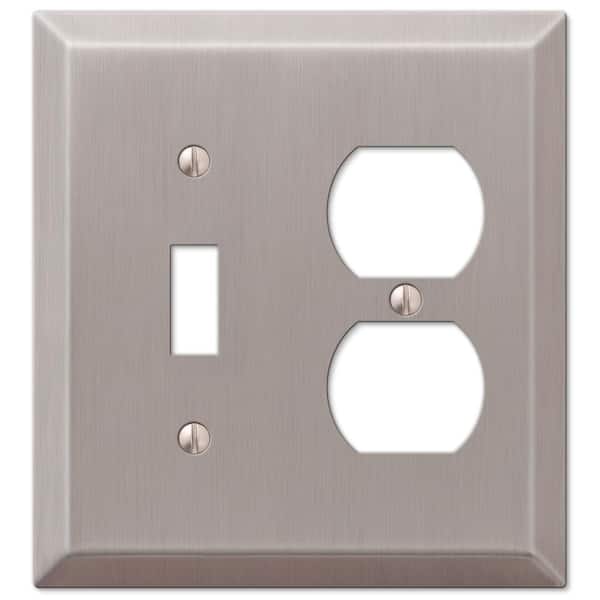 Metallic 2 Gang 1-Toggle and 1-Duplex Steel Wall Plate - Brushed Nickel