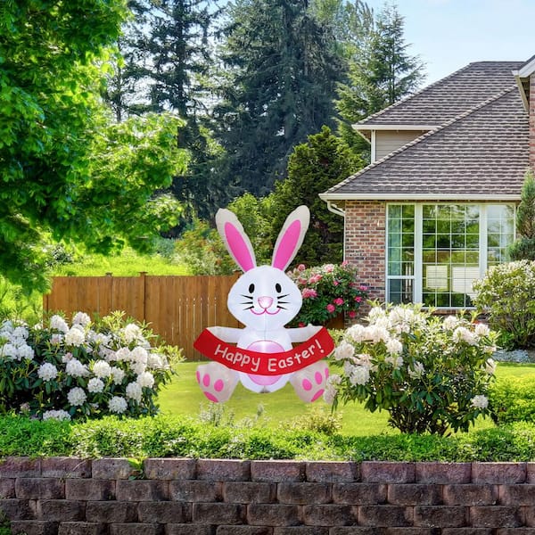 Fraser Hill Farm 5 ft. Bunny Rabbit Inflatable with Happy Easter