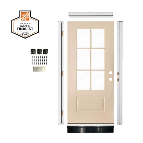 DIY RTA Kit 36 x 79 in. Modern Farmhouse Clear Glass Left-Hand/Inswing Wood-Like Fiberglass Ready to Assemble Front Door
