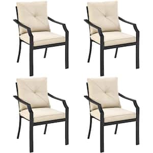 4-Piece Assembly Free Black Beige Steel Patio Outdoor Stackable Dining Chair