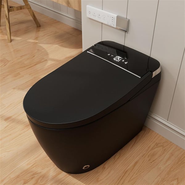 Smart Toilet Bidet 1.28 GPF Elongated with Auto Flush, Auto Open and Close, Remote Control, Heated Seat in Matte Black