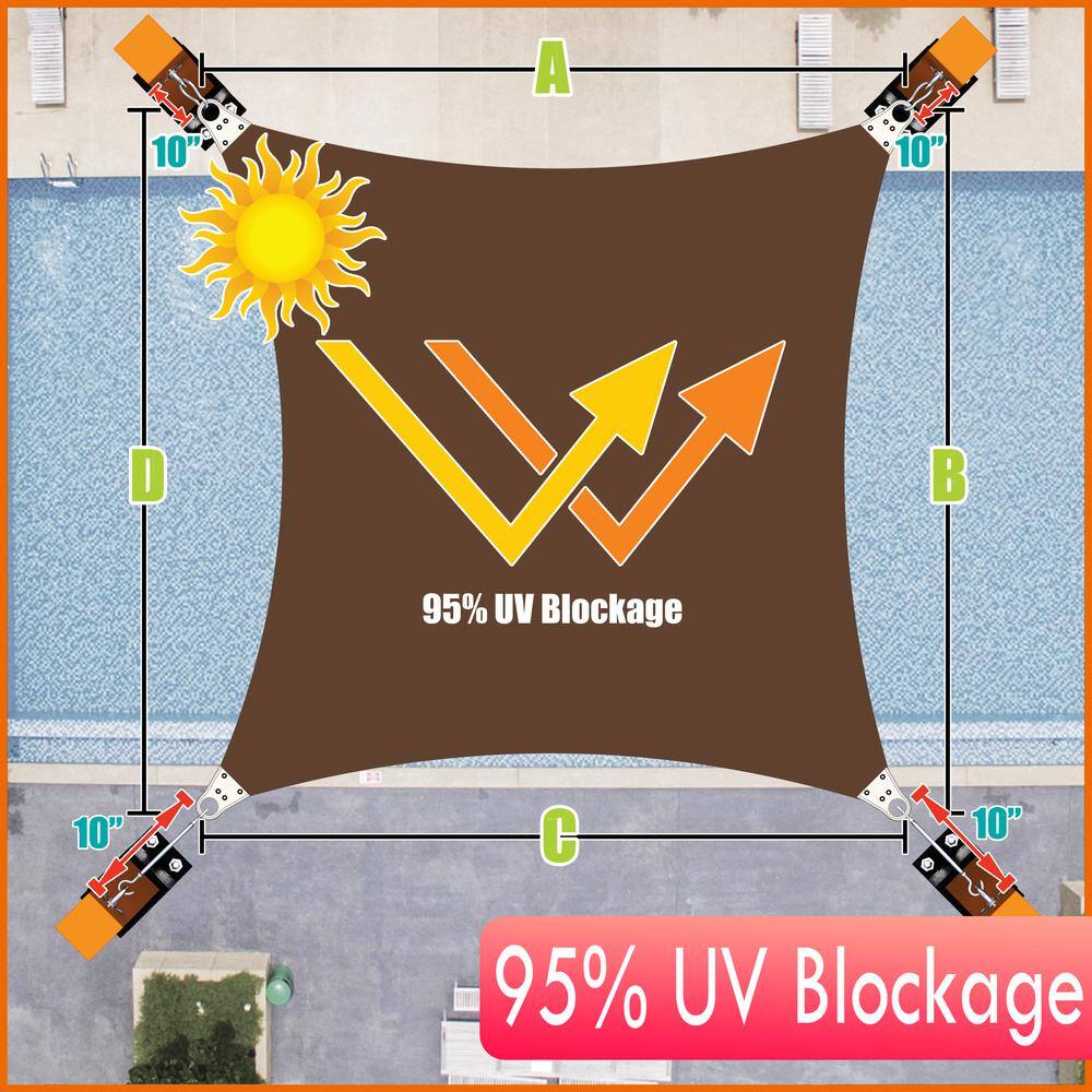 Brown Reinforced Square HDPE Patio Shade Sail with Stainless Steel Rings