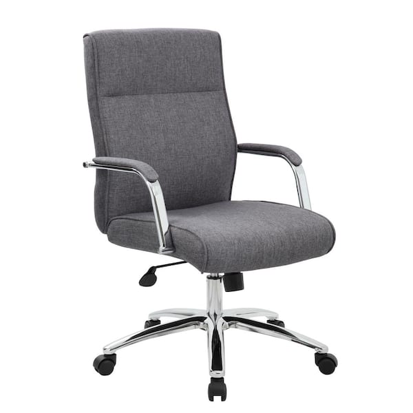 BOSS Office Products Gray Linen Fabric Executive Desk Chair with Chrome Finish Base and Padded Arms