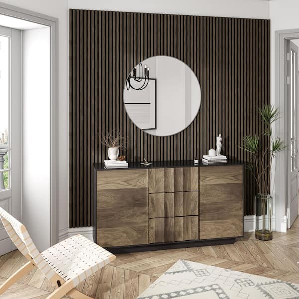 94 in. x 47 in. Walnut 8-Piece Acoustic Soundproof Slat Wall Panels 3D Decorative Wall Paneling