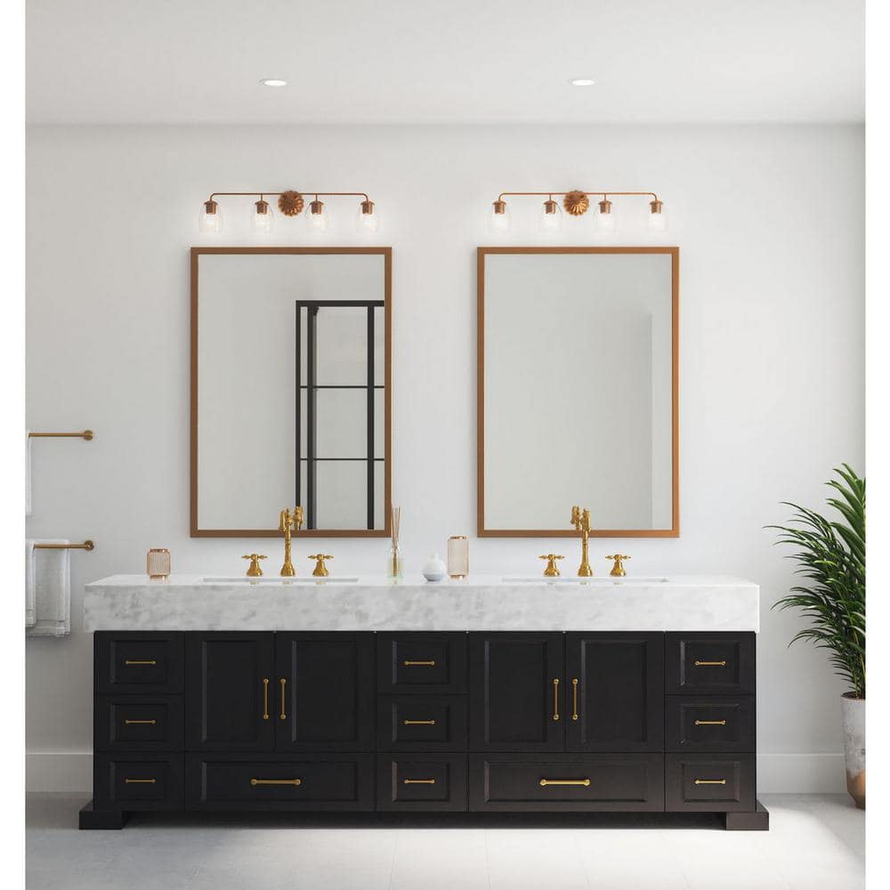 Quillan 33.62 in. 4-Light Soft Gold Vanity Light with Clear Glass Shade price history on PriceWatchPro