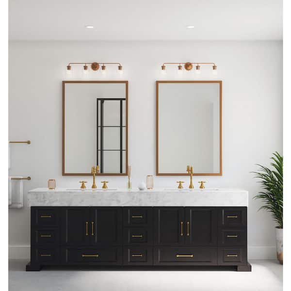 Progress Lighting Quillan 33.62 in. 4-Light Soft Gold Vanity Light with Clear Glass Shade