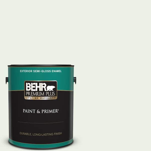 BEHR PREMIUM PLUS 1 gal. #440C-1 Cool White Semi-Gloss Enamel Exterior Paint & Primer