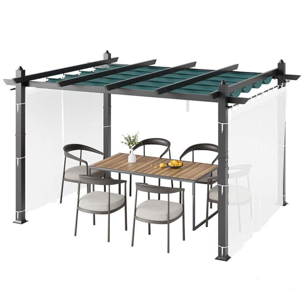 13 ft. x 10 ft. Gray Aluminum Outdoor Patio Pergola with Blue Retractable Shade Canopy & Side Mesh Curtains price history on PriceWatchPro